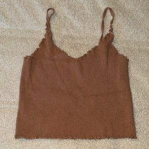 Brown Ribbed Women's Top